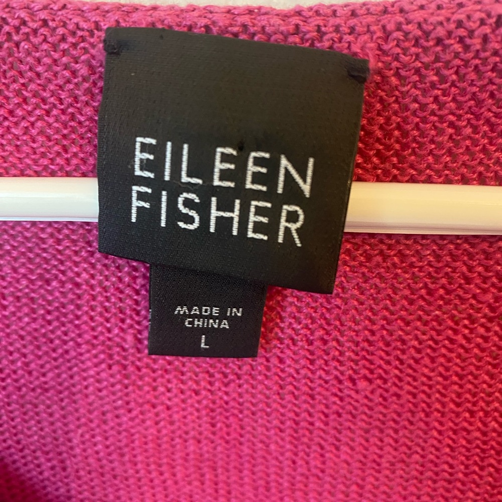 Eileen Fisher Sz L Hot Pink Round Neck 100% Linen Knit Sweater Top - Picture 4 of 9